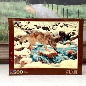 Vtg SURE-LOX WILDLIFE 500 Piece Jigsaw Puzzle Wolf Winter Snow Factory Sealed